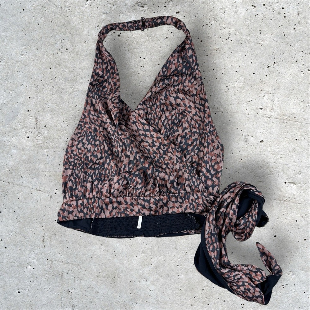 Free People 2 Way Street Halter Top Wrap Animal Leopard Print NWT Sz‎ L - Picture 2 of 6
